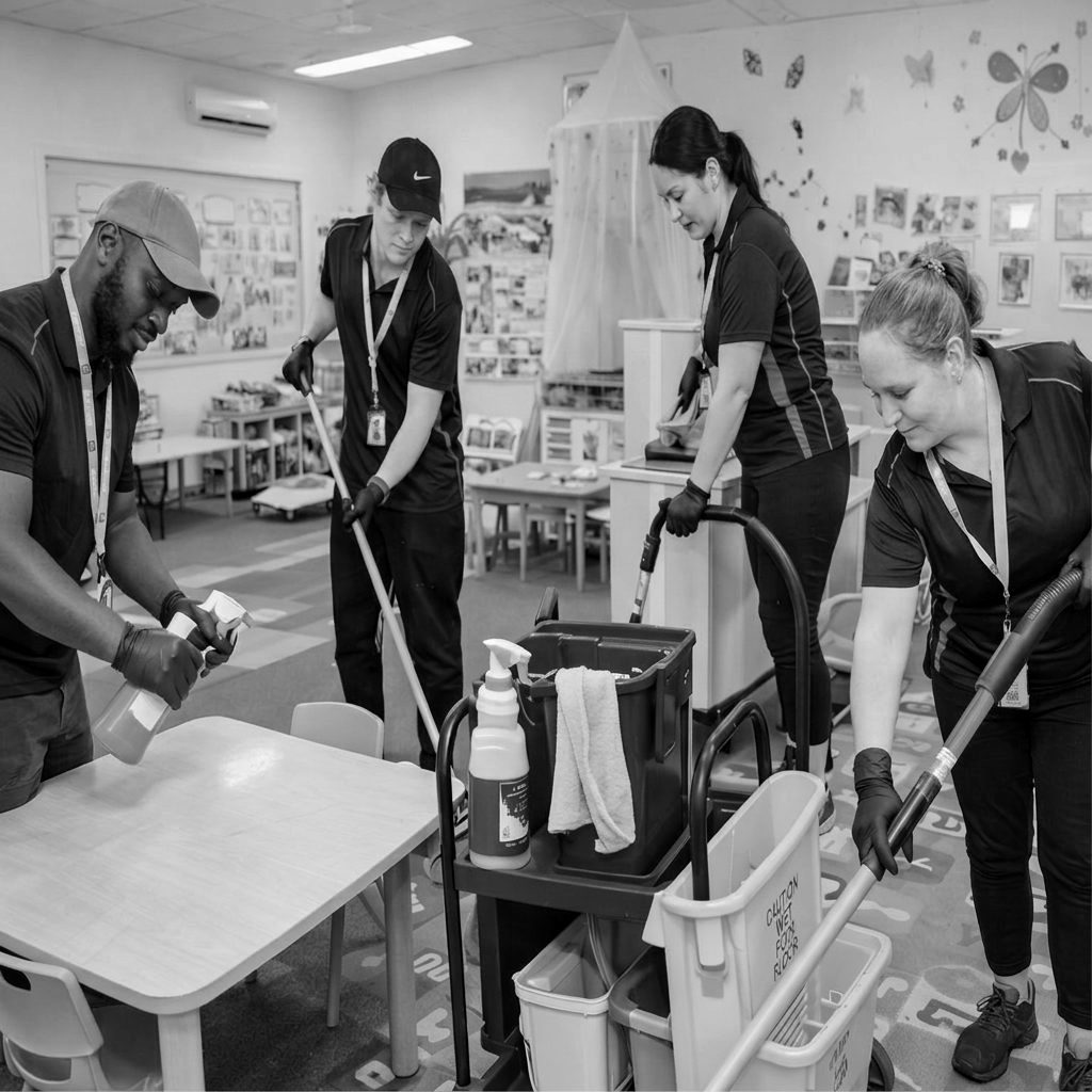 AllKlean team cleaning a childcare centre