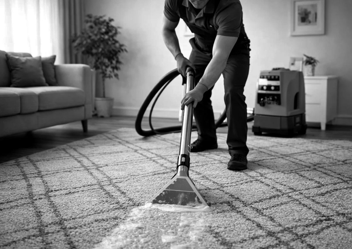 Carpet steam cleaning with extraction machine
